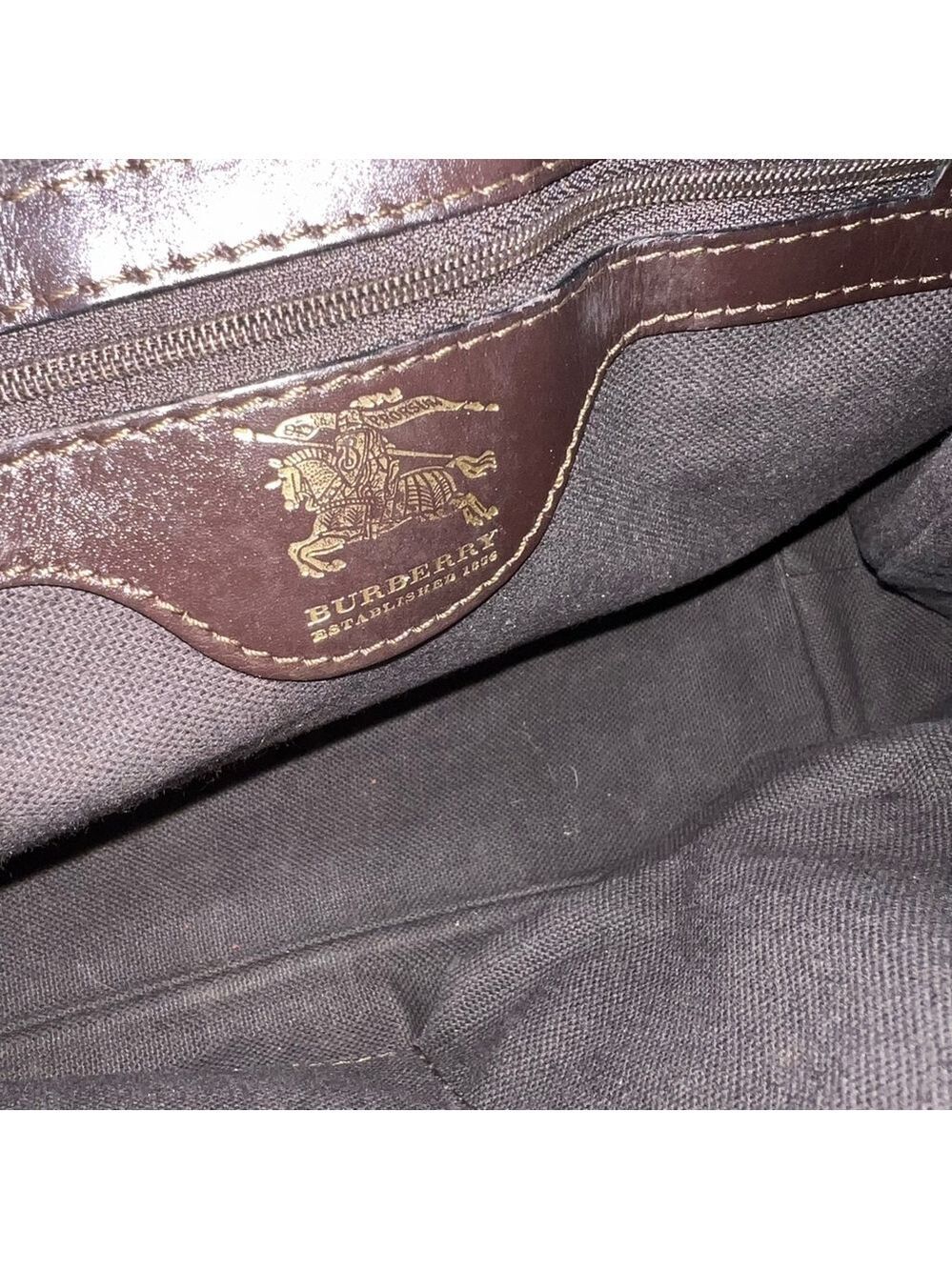 Burberry London Nova Check Tote Bag Brown Leather Plaid Shoulder Purse - Picture 14 of 15